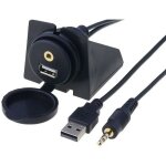 Rallonge usb - jack 3. 5mm 4pin - 2m avec support de fixation et couvercle
