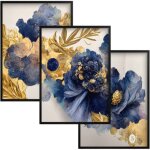 Affiches d�coratives triptyques, tableaux muraux � fleurs dor�es pour le salon