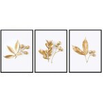 Affiches photos encadr�es 33x43cm triptyque lot de 3 tableaux feuilles dor�es p1394