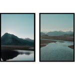 Affiches photos encadres 53x73cm diptyque lot de 2 tableaux montagnes lac p1721