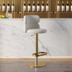 Tabouret de bar pivotant pour �lot de cuisine, dossier incurv�, velours beige, hauteur r�glable en or ...