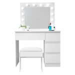 Aga24 - aga coiffeuse avec miroir et �clairage + tabouret blanc mat