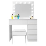 Aga24 - aga coiffeuse avec miroir et �clairage + tabouret blanc mat