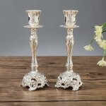 Lot de 2 bougeoirs chandeliers candlabres en argent mtal decoration, vintage bougeoir de dcoration ...