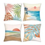 Housse de coussin moderne tropical feuilles bord de mer 45 x 45 cm velours doux dcoratif taie d'oreiller ...