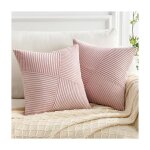 Housse de coussin rose 45x45 en velours ctel super doux housse coussin decoratif canape motif  rayures ...