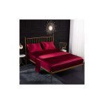 Parure de lit 4 pices en satin de soie avec drap - housse, drap plat, taie d'oreiller, respirante, douce ...
