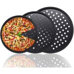 Ahlsen plaque pizza, lot de 3, ronde, perfore, antiadhsive, tartes flambes, en acier, moule, ? 24. ...