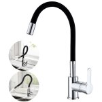 Ahlsen - robinet de cuisine flexible bec haut orientable librement chrom et noir robinet evier monotrou ...