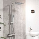 Aica colonne de douche thermostatique avec pomme de tête, douchette et flexible, effet chromé, carré Aica colonne de douche thermostatique avec pomme de tête, douchette et flexible, effet chromé, carré