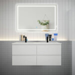 Aica ensemble meuble double vasque l. 120cm 4 tiroirs + lavabo + led miroir blanc Aica ensemble meuble double vasque l. 120cm 4 tiroirs + lavabo + led miroir blanc