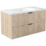 Aica ensemble de meubles de salle de bain 100 cm ch�ne avec 2 tiroirs + vasque c�ramique