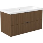 Aica ensemble de meubles de salle de bain 100 cm noyer - avec 2 tiroirs + vasque