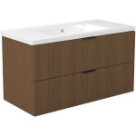 Aica ensemble de meubles de salle de bain 100 cm noyer avec 2 tiroirs + vasque c�ramique