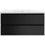 Aica ensemble de meubles de salle de bain 100 cm avec vasque suspendu 2 portes, brillance, noir