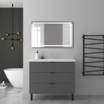 Aica ensembles de meubles de salle de bain 100cm avec 2 pieds, et vasque en cramique, 3 tiroirs, anthracite, ...