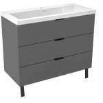 Aica ensemble de meubles de salle de bain 100cm avec 3 tiroirs + 2 pieds, meuble simple vasque, anthracite ...