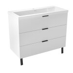 Aica ensemble de meubles de salle de bain 100cm avec 3 tiroirs + 2 pieds, meuble simple vasque, blanc ...