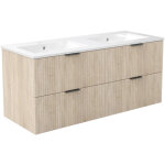 Aica ensemble de meubles de salle de bain 120 cm ch�ne avec 4 tiroirs + vasque double en c�ramique