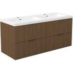 Aica ensemble de meubles de salle de bain 120 cm noyer - avec 4 tiroirs + double vasque