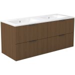 Aica ensemble de meubles de salle de bain 120 cm noyer avec 4 tiroirs + vasque double en c�ramique