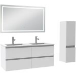 Aica ensemble meuble salle de bain 120cm double vasque avec colonne et miroir 3 couleurs blanc