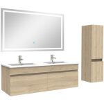 Aica ensemble meuble salle de bain 120cm double vasque avec colonne + miroir 3 couleurs ch�ne