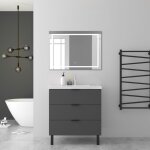 Aica ensembles de meubles de salle de bain 80cm avec 2 pieds, et vasque en cramique, 3 tiroirs, anthracite, ...