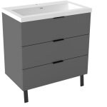 Aica ensemble de meubles de salle de bain 80cm avec 3 tiroirs + 2 pieds, meuble simple vasque, anthracite ...