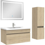 Aica ensemble meuble salle de bain 80cm simple vasque avec colonne + miroir 3 couleurs ch�ne