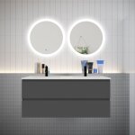 Ensemble meuble double vasque l. 120cm 4 tiroirs + lavabo + 2 led miroirs rond 60cm, anthracite?aica