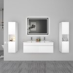 Aica ensemble meuble salle de bain vasque l. 120cm blanc 2 portes + 2 colonne + miroir led 100 x 80 cm ...