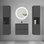 Aica ensemble meuble de salle de bain vasque 50cm avec 2 tiroirs + lavabo + led miroir rond 60cm + 2 ...