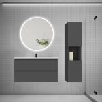 Aica ensemble meuble vasque l. 99cm 2 tiroirs + lavabo + led miroir rond 90cm + colonne, anthracite