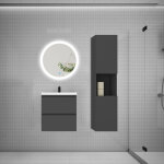 Aica ensemble meuble vasque l. 50cm 2 tiroirs + lavabo + led miroir rond 60cm + colonne, anthracite?design ...