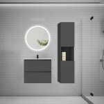 Aica ensemble meuble vasque l. 60cm 2 tiroirs + lavabo + led miroir rond 60cm + colonne, anthracite