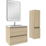Aica meuble salle de bain 60cm simple vasque avec colonne + miroir 3 couleurs ch�ne