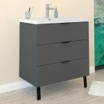 Aica meuble de salle de bain 80cm avec 3 tiroirs + 2 pieds, meuble simple vasque, anthracite