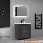 Aica meuble de salle de bain brillant, meuble de sol 80cm avec simple vasque + 3 tiroirs, anthracite