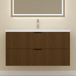 Aica meuble de salle de bain suspendu 100 cm noyer avec 2 tiroirs + vasque c�ramique