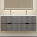 Aica meuble de salle de bain suspendu 120 cm anthracite avec 4 tiroirs + vasque double en c�ramique