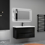 Aica meuble de salle de bain suspendu brillant 100cm avec simple vasque + 2 tiroirs, noir