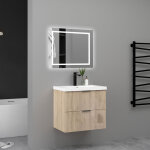 Aica meuble de salle de bain suspendu stri� brillant 80cm avec simple lavabo + 2 tiroirs, ch�ne