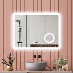 Aica miroir de salle de bain 80x60cm tricolore + dimmable + horloge + anti - bu�e