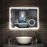 Aica miroir salle de bain bluetooth 100x60cm et loupe 3x et horloge et 3 colours et anti - bu�e dimmable, ...
