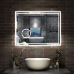 Aica miroir salle de bain bluetooth 100x60cm lumineux 3 colours et dimmable et loupe et anti - bu�e, ...