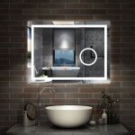Aica miroir de salle de bain bluetooth 80x60 cm, lumineux 3 colours et loupe et m�moire et dimmable et ...