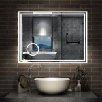Aica miroir salle de bain lumineux 80x60cm 3 colours et dimmable et 3x loupe et bluetooth et horloge ...