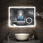 Aica miroir de salle de bain lumineux 80x60cm tricolor anti - bu�e et bluetooth et loupe 3x, m�moire ...