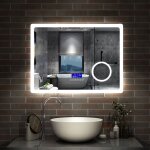 Aica miroir de salle de bain lumineux bluetooth, 80x60cm anti - bu�e, loupe 3x , 3 couleurs de lumineux ...